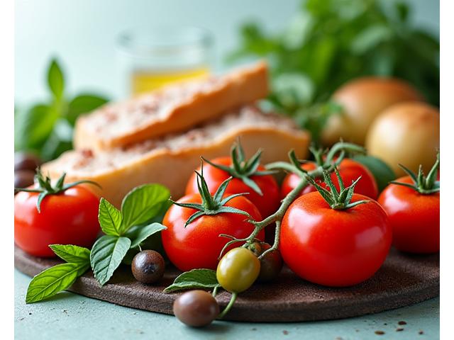 Śródziemnomorska dieta z świeżymi warzywami i oliwą.